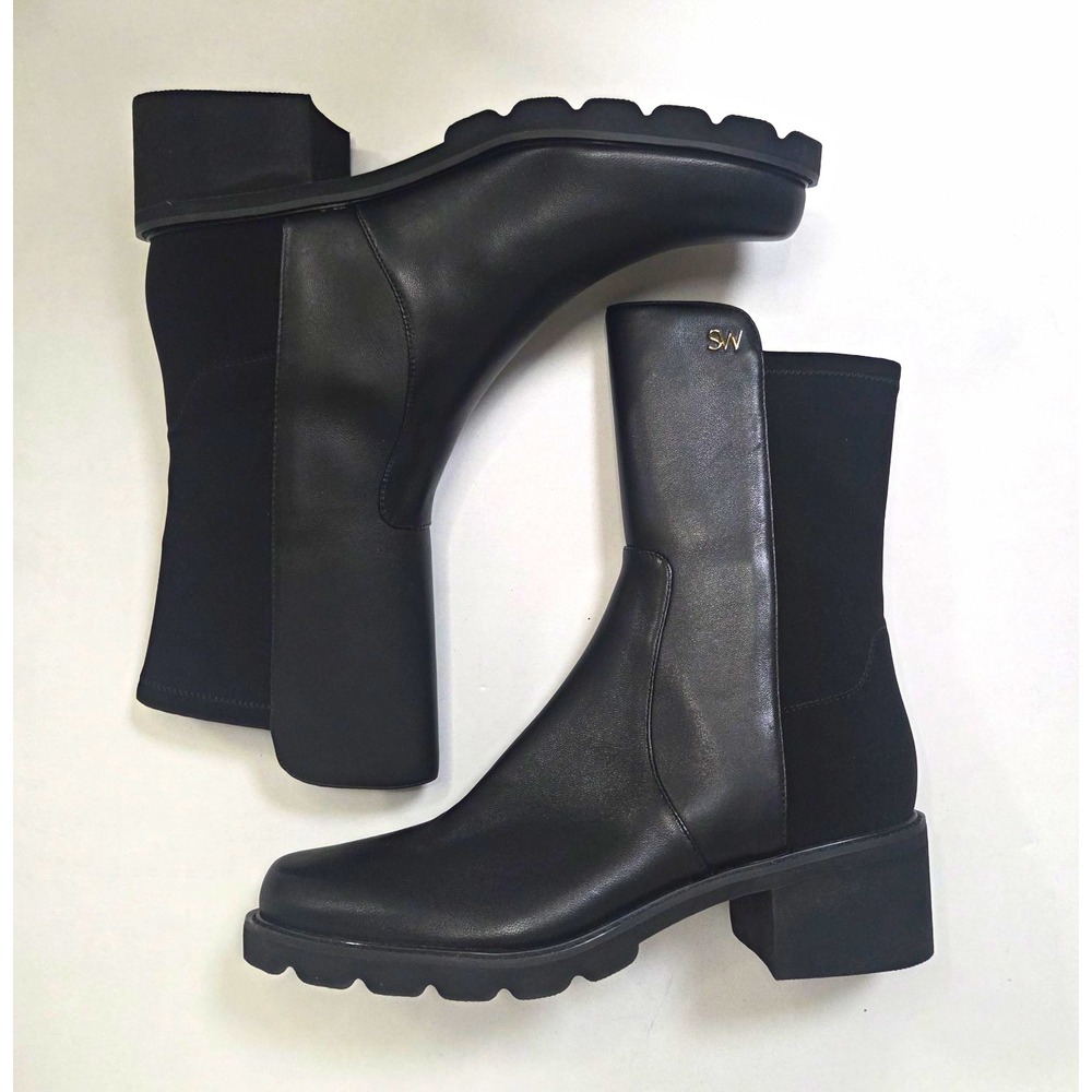 Stuart Weitzman Womens Black Leather Pull-On Ankle Bootie Round Toe 9B 39.5